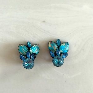 Vintage Blue Austrian Crystal Clip Earrings